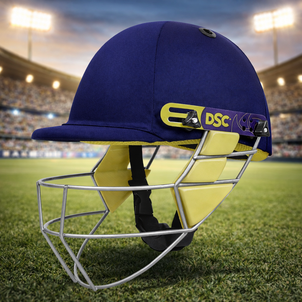 navy dsc cricket helmet on field